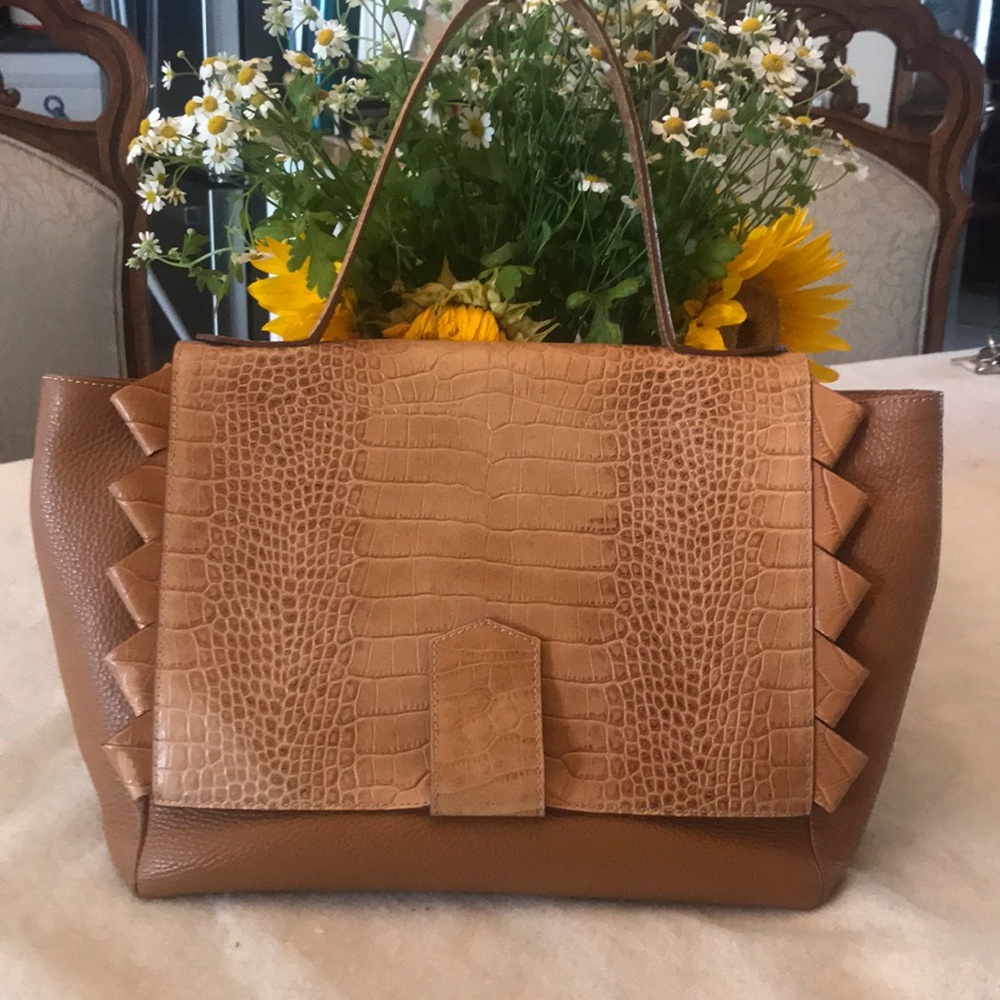 Iacucci, made in Italy croco embossed leather shoulder bag/ hand bag.